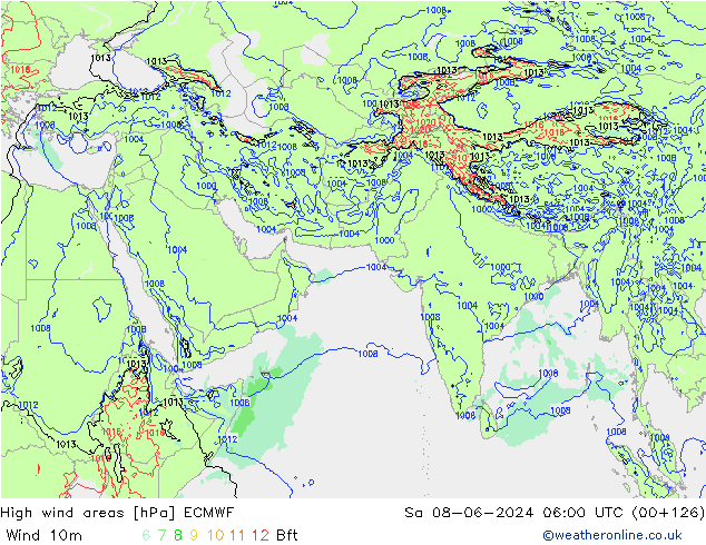 High wind areas ECMWF Sa 08.06.2024 06 UTC