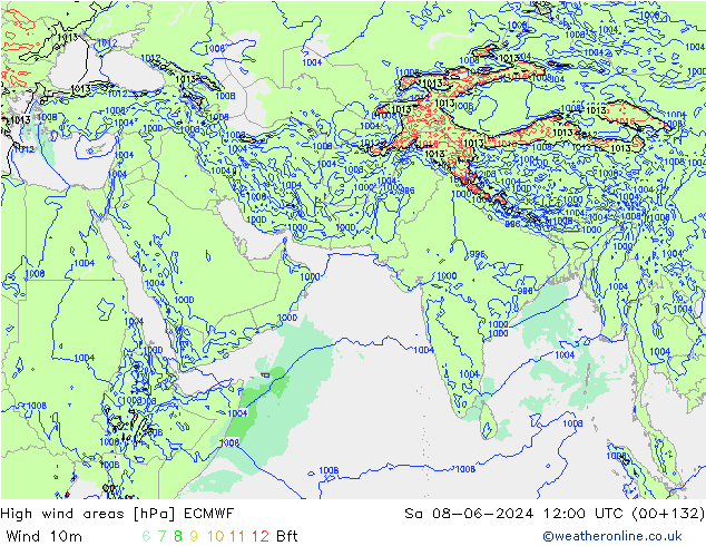 High wind areas ECMWF  08.06.2024 12 UTC