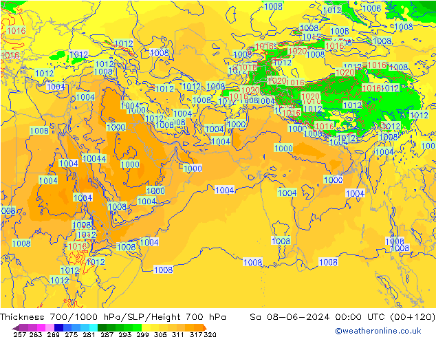 Thck 700-1000 hPa ECMWF So 08.06.2024 00 UTC