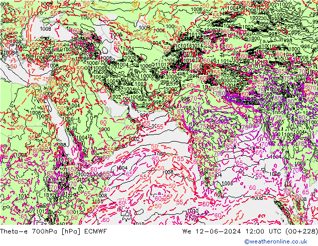 Theta-e 700hPa ECMWF mié 12.06.2024 12 UTC