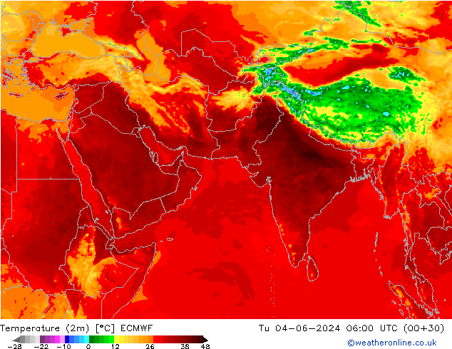 Temperature (2m) ECMWF Tu 04.06.2024 06 UTC