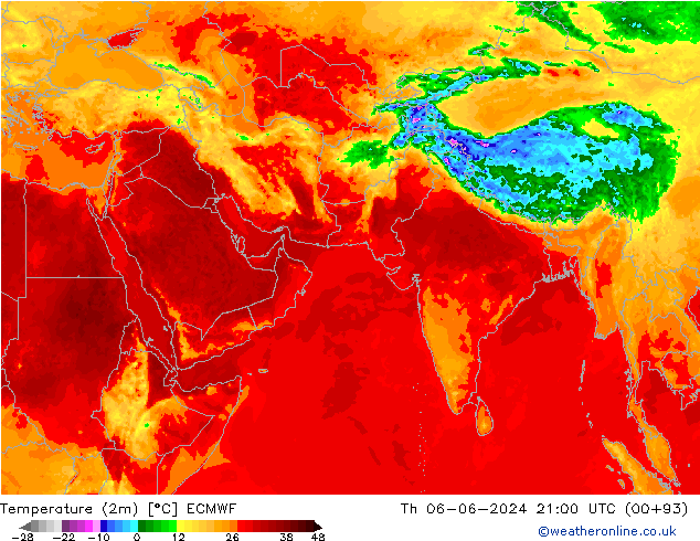 Temperatuurkaart (2m) ECMWF do 06.06.2024 21 UTC
