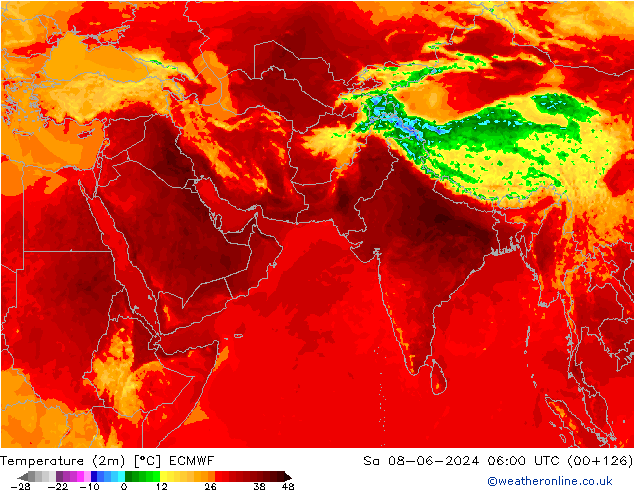 Temperature (2m) ECMWF Sa 08.06.2024 06 UTC