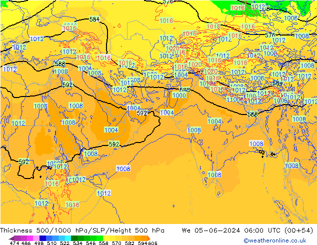 Thck 500-1000hPa ECMWF mer 05.06.2024 06 UTC