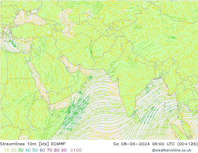 Linha de corrente 10m ECMWF Sáb 08.06.2024 06 UTC