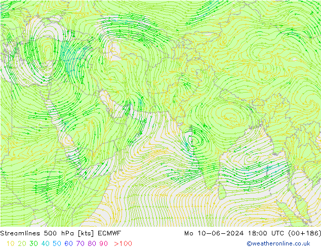 Streamlines 500 hPa ECMWF Mo 10.06.2024 18 UTC