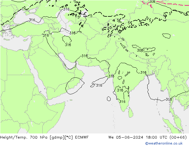 Géop./Temp. 700 hPa ECMWF mer 05.06.2024 18 UTC