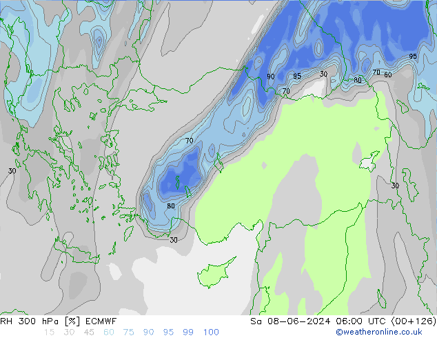 RH 300 hPa ECMWF so. 08.06.2024 06 UTC