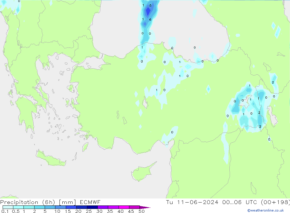 Precipitation (6h) ECMWF Tu 11.06.2024 06 UTC