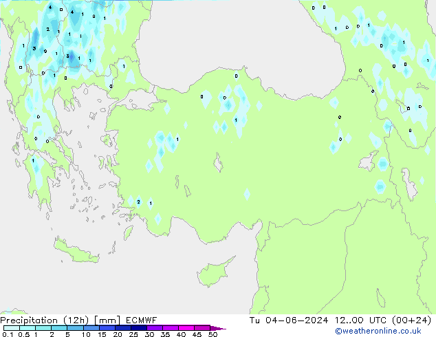 Precipitation (12h) ECMWF Tu 04.06.2024 00 UTC