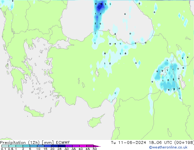 Précipitation (12h) ECMWF mar 11.06.2024 06 UTC