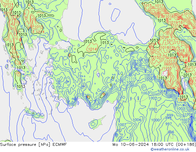 приземное давление ECMWF пн 10.06.2024 18 UTC