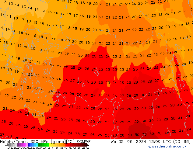 Z500/Rain (+SLP)/Z850 ECMWF mer 05.06.2024 18 UTC