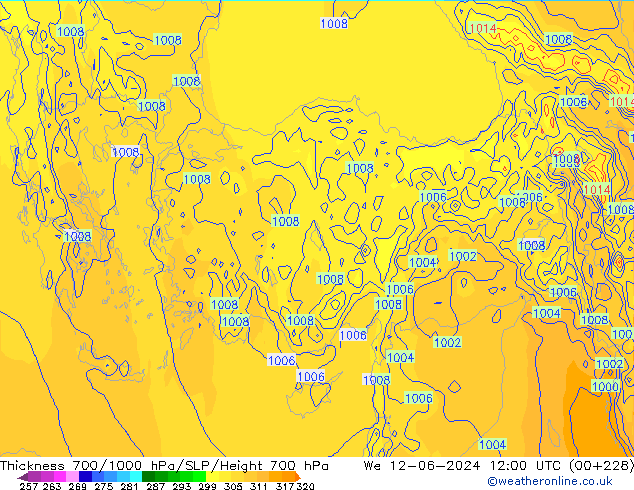 Dikte700-1000 hPa ECMWF wo 12.06.2024 12 UTC