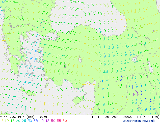 Wind 700 hPa ECMWF Tu 11.06.2024 06 UTC