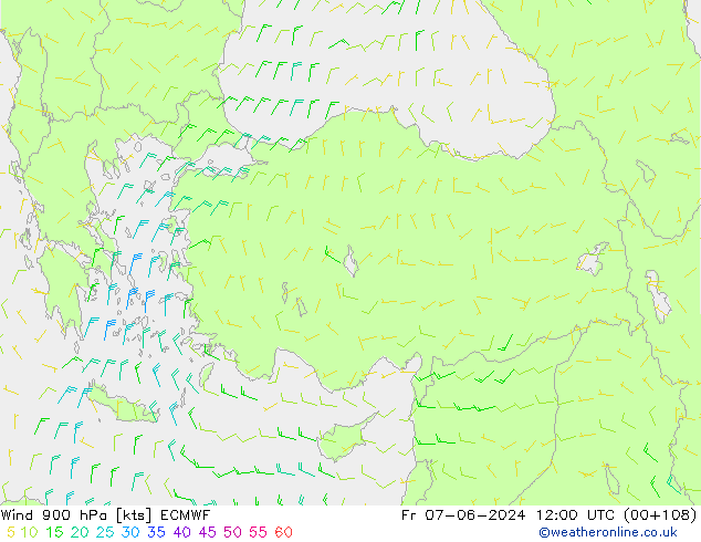 Wind 900 hPa ECMWF Fr 07.06.2024 12 UTC