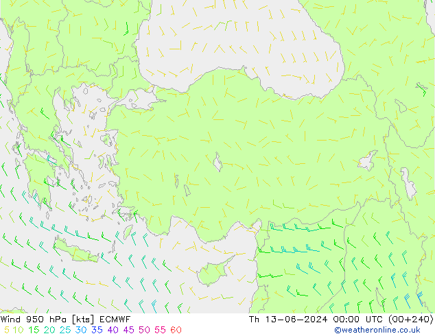 Viento 950 hPa ECMWF jue 13.06.2024 00 UTC