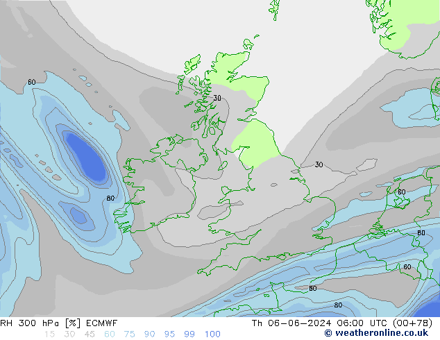 RH 300 hPa ECMWF Th 06.06.2024 06 UTC