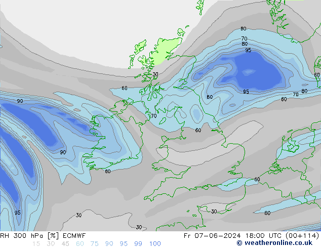 RH 300 hPa ECMWF Fr 07.06.2024 18 UTC