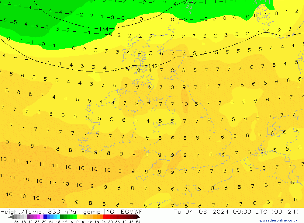 Z500/Rain (+SLP)/Z850 ECMWF Út 04.06.2024 00 UTC