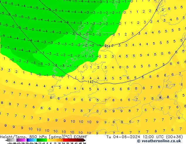 Z500/Rain (+SLP)/Z850 ECMWF вт 04.06.2024 12 UTC