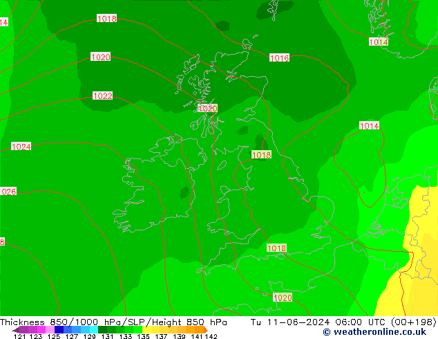 Thck 850-1000 гПа ECMWF вт 11.06.2024 06 UTC