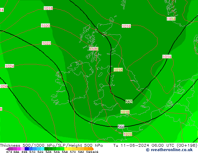 Thck 500-1000hPa ECMWF Tu 11.06.2024 06 UTC