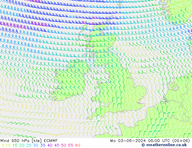 Vent 950 hPa ECMWF lun 03.06.2024 06 UTC