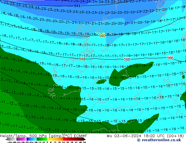 Z500/Yağmur (+YB)/Z850 ECMWF Pzt 03.06.2024 18 UTC