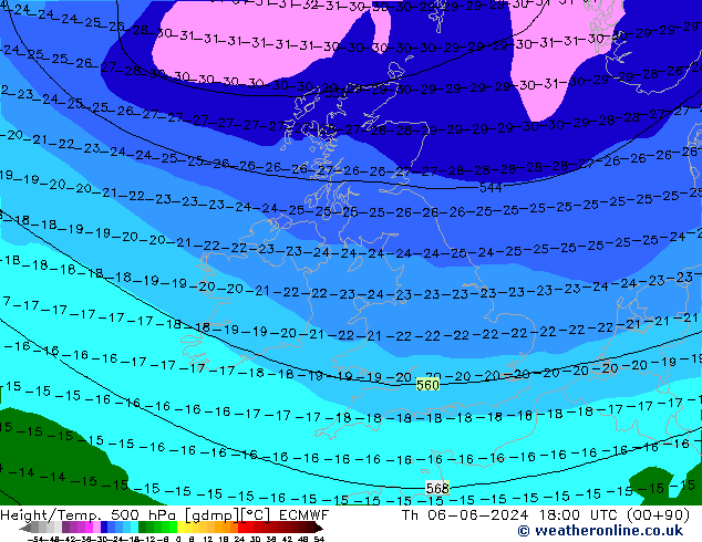 Z500/Rain (+SLP)/Z850 ECMWF Qui 06.06.2024 18 UTC