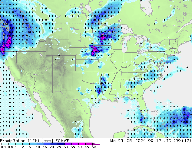 Precipitation (12h) ECMWF Mo 03.06.2024 12 UTC