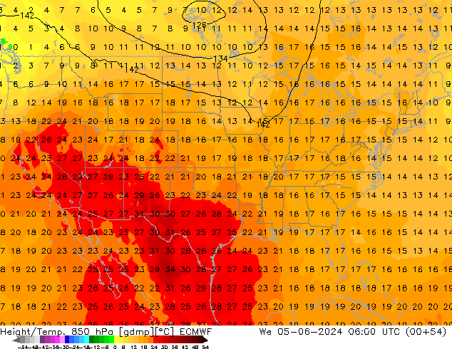 Yükseklik/Sıc. 850 hPa ECMWF Çar 05.06.2024 06 UTC