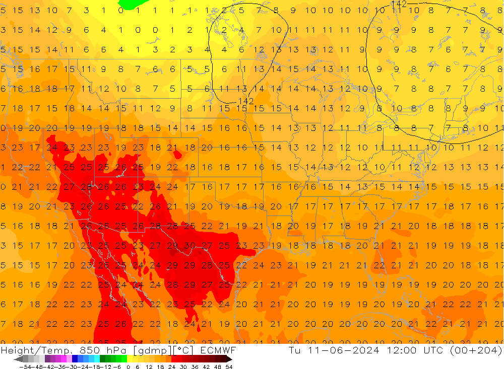 Z500/Rain (+SLP)/Z850 ECMWF Tu 11.06.2024 12 UTC