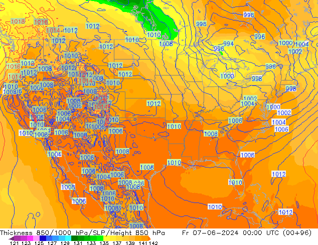 Dikte 850-1000 hPa ECMWF vr 07.06.2024 00 UTC