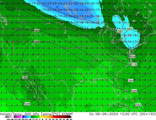 Yükseklik/Sıc. 500 hPa ECMWF Cts 08.06.2024 12 UTC