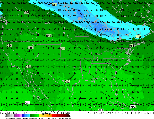 Geop./Temp. 500 hPa ECMWF dom 09.06.2024 06 UTC