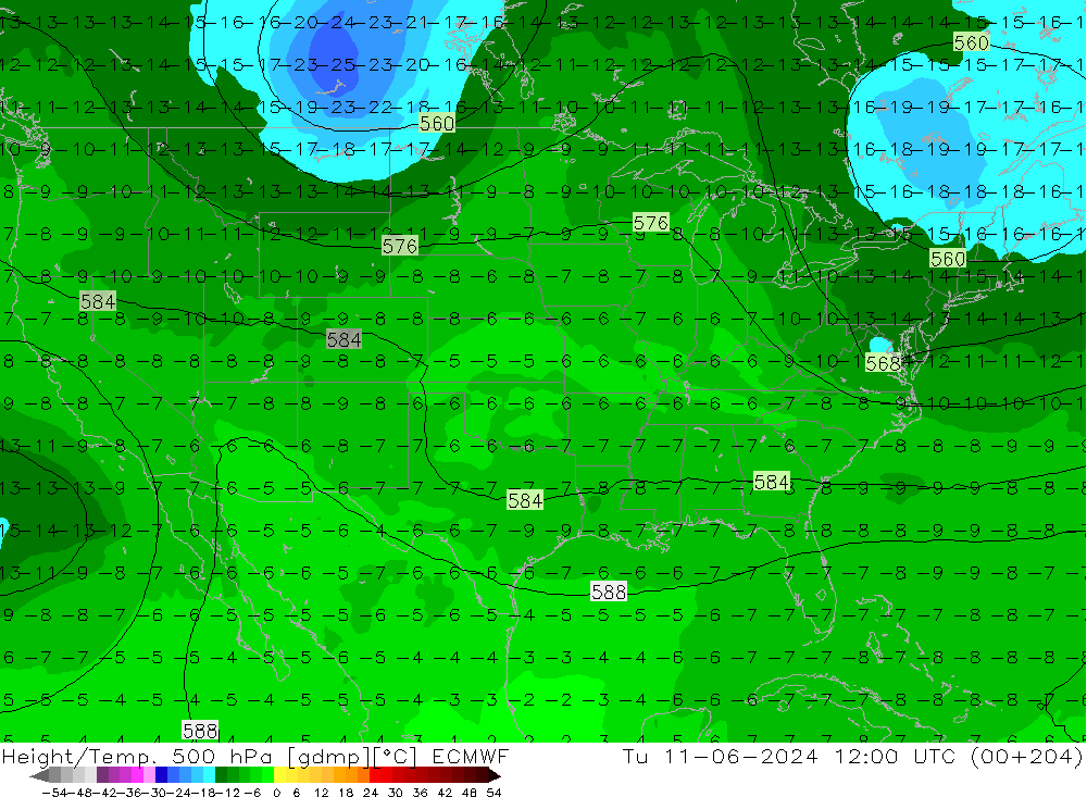 Z500/Rain (+SLP)/Z850 ECMWF Tu 11.06.2024 12 UTC