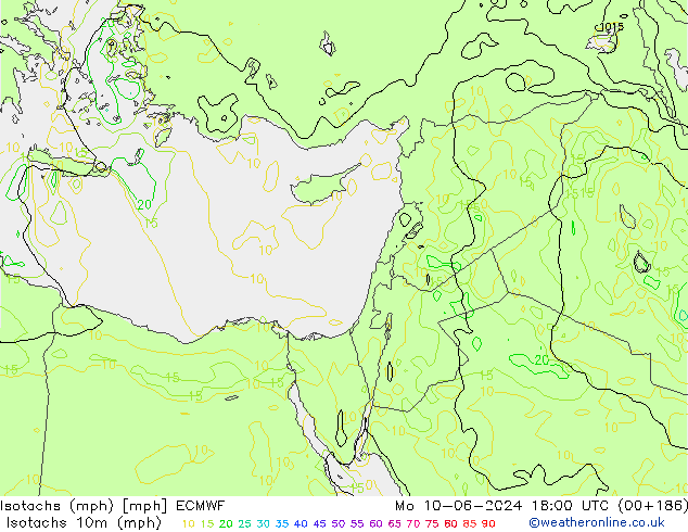 Isotachs (mph) ECMWF Mo 10.06.2024 18 UTC