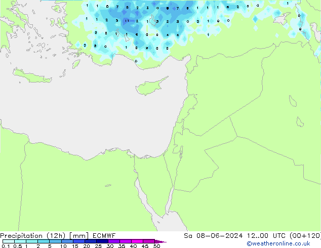 Precipitation (12h) ECMWF Sa 08.06.2024 00 UTC