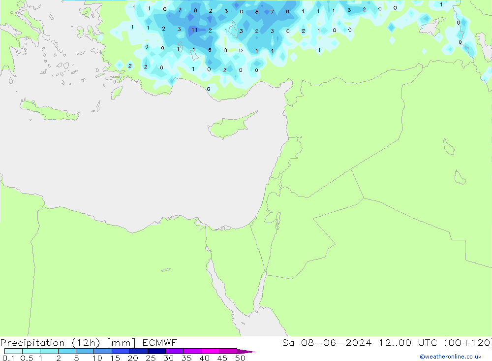 Precipitazione (12h) ECMWF sab 08.06.2024 00 UTC