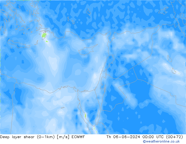 Deep layer shear (0-1km) ECMWF  06.06.2024 00 UTC