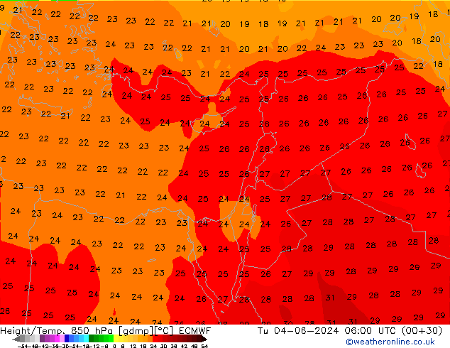 Z500/Rain (+SLP)/Z850 ECMWF Tu 04.06.2024 06 UTC