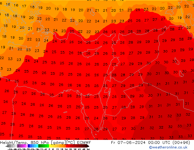 Height/Temp. 850 hPa ECMWF Fr 07.06.2024 00 UTC