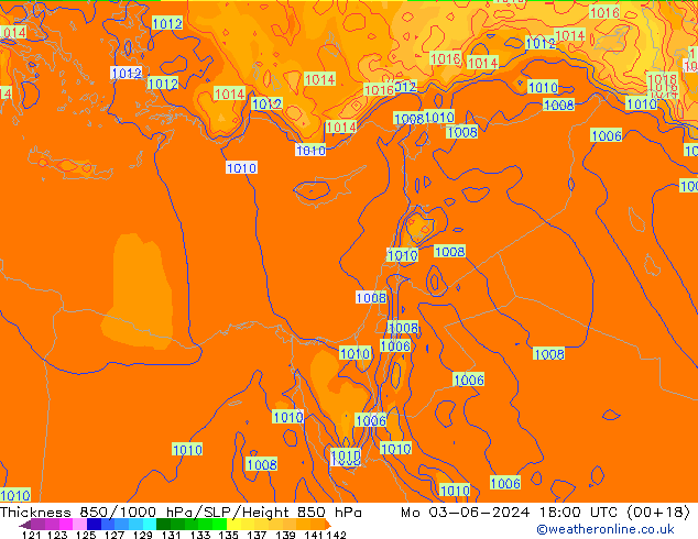 Thck 850-1000 hPa ECMWF lun 03.06.2024 18 UTC