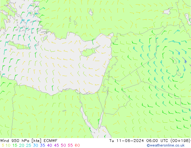 Rüzgar 950 hPa ECMWF Sa 11.06.2024 06 UTC