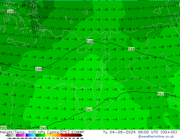 Z500/Rain (+SLP)/Z850 ECMWF Tu 04.06.2024 06 UTC