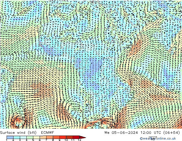 Surface wind (bft) ECMWF We 05.06.2024 12 UTC