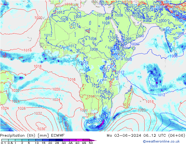 Z500/Rain (+SLP)/Z850 ECMWF pon. 03.06.2024 12 UTC