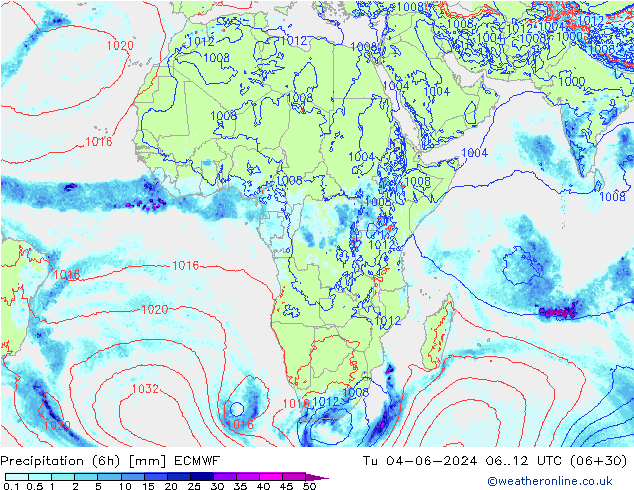 Z500/Rain (+SLP)/Z850 ECMWF Út 04.06.2024 12 UTC