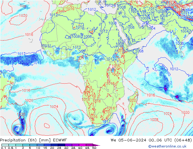 Z500/Rain (+SLP)/Z850 ECMWF Qua 05.06.2024 06 UTC